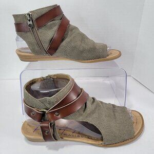 Blowfish Womens 8 Malibu Balla Canvas Micro Wedgepen Toe Gladiator‎ Sandals